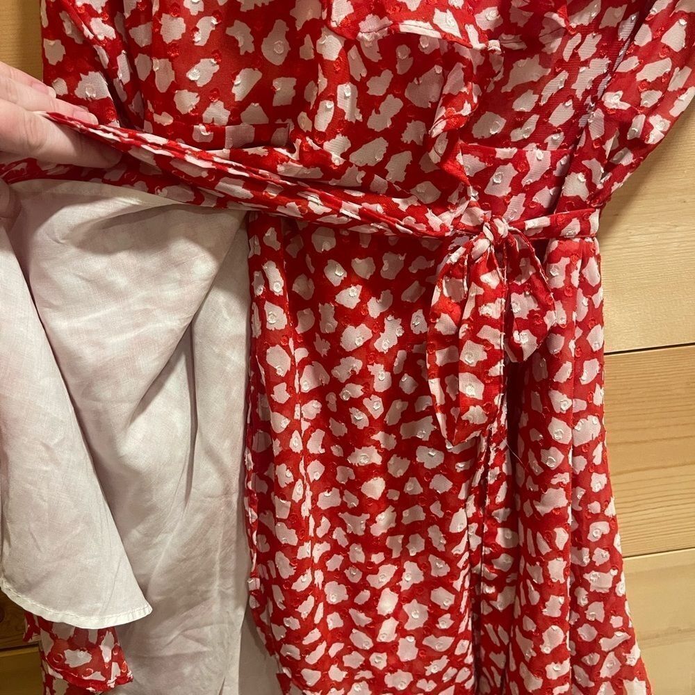 NWT FREE PEOPLE Red & White Frenchie Wrap Dress,size XS - Picture 4 of 8